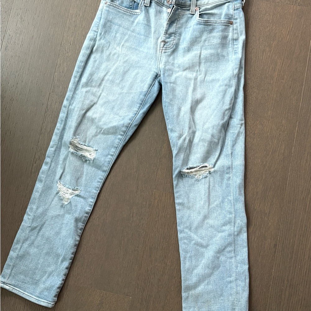 7 For All Mankind Josefina Skinny Boyfriend Light Blue Distressed Jeans